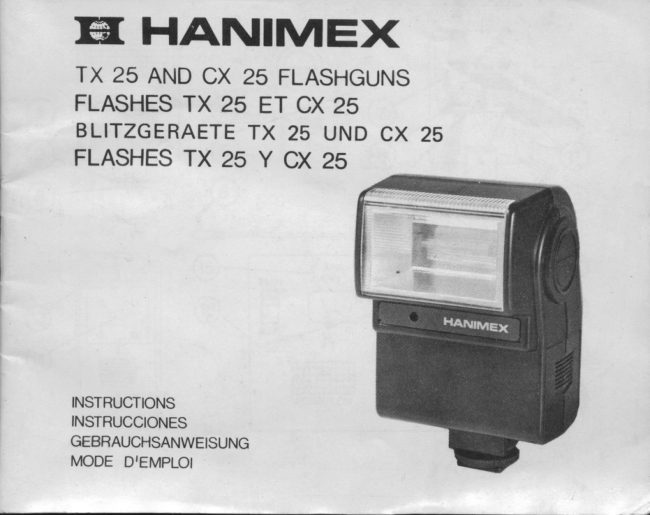 Hanimex TX 25 / CX 25 flash manual cover