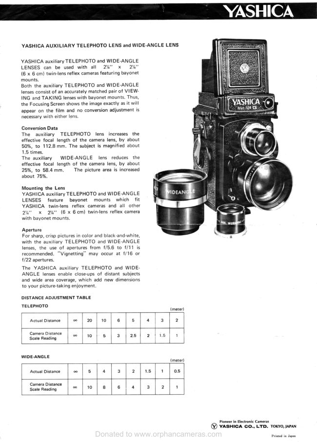 YASHICA TLR AUXILIARY LENSES manual cover