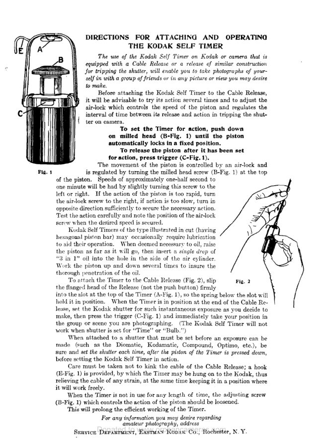 Old Kodak self-timer instructions manual cover