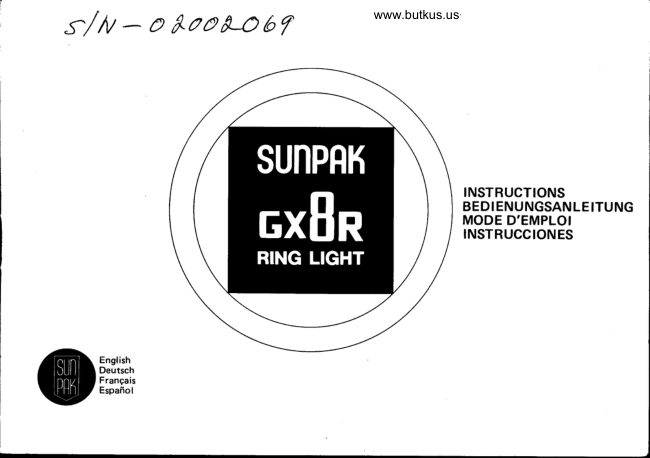 SUNPAK GX8R Ring Light manual cover