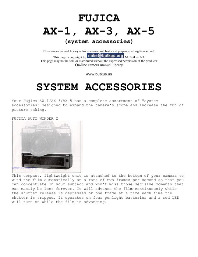 Fujica AX Accessories manual cover