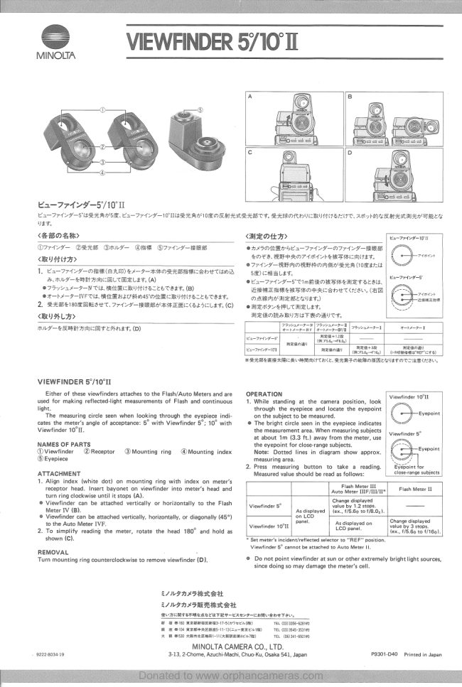 Minolta Autometer Viewfinders manual cover