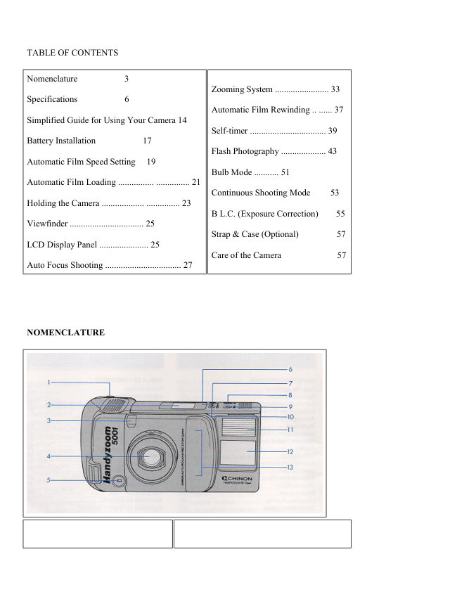 Chinon Handyzoom 5001 manual cover