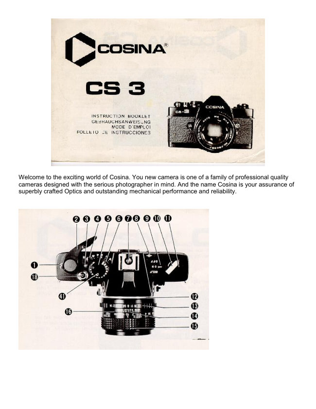 Cosina CS-3 camera manual cover