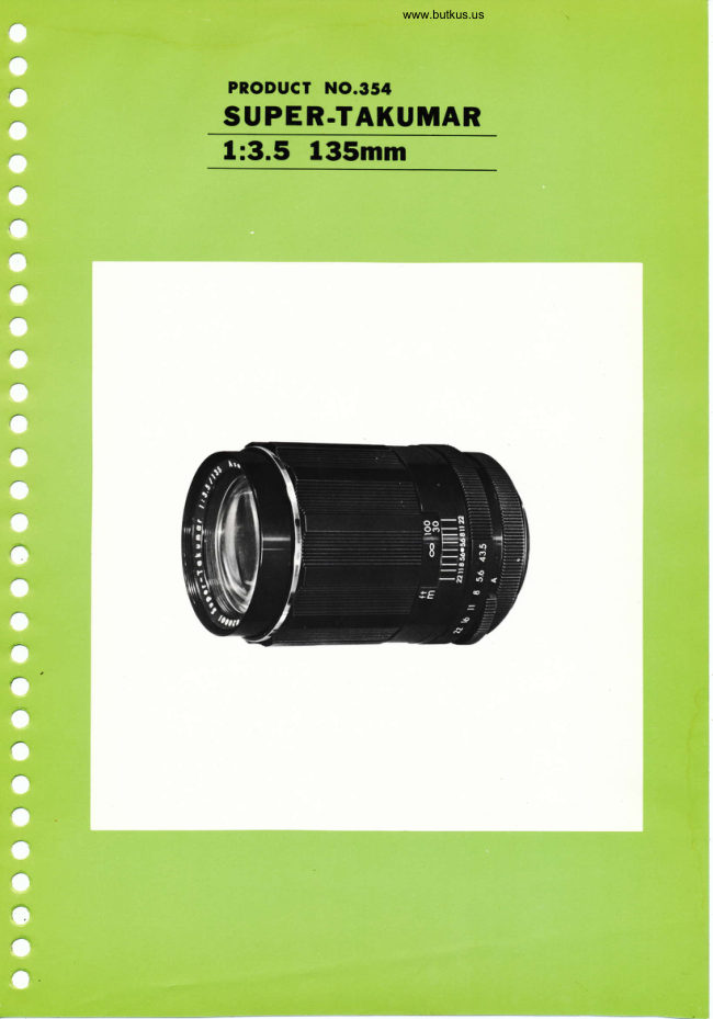 Pentax Super Takumar 135mm F3.5 manual cover