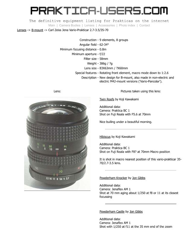 Carl Zeiss Jena Vario-Prakticar 2.7-3.5/35-70 manual cover