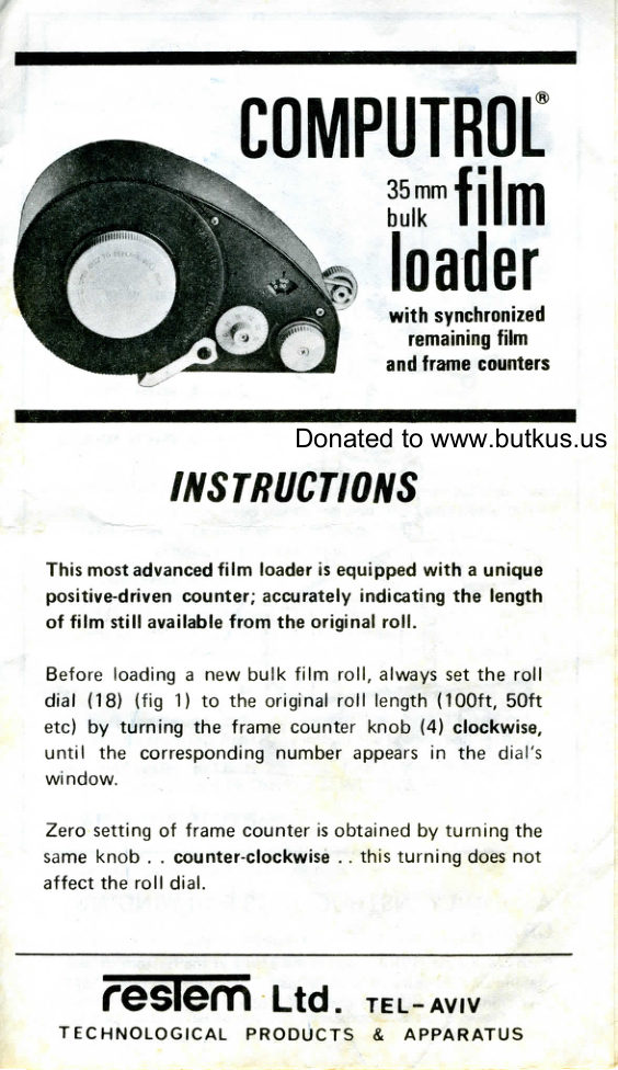 Film Loaders for 35mm film manual cover