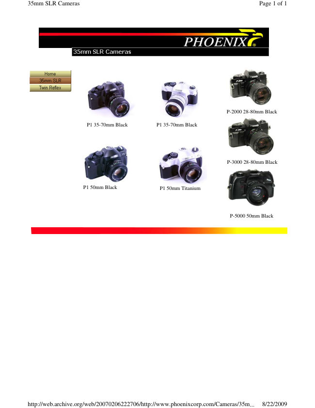 Phoenix 35mm SLR cameras — 2007 listing manual cover