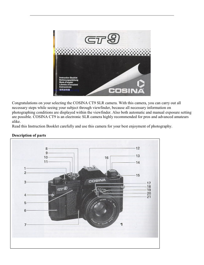 Cosina CT9 manual cover