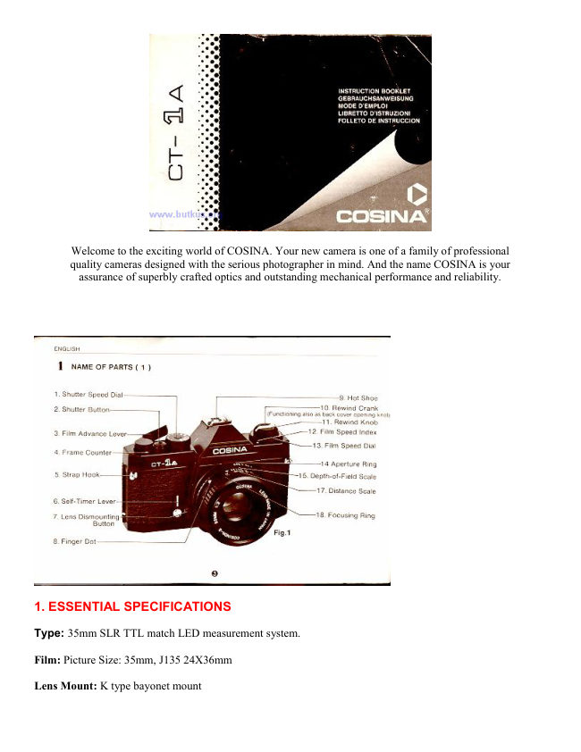 COSINA CT-1A manual cover