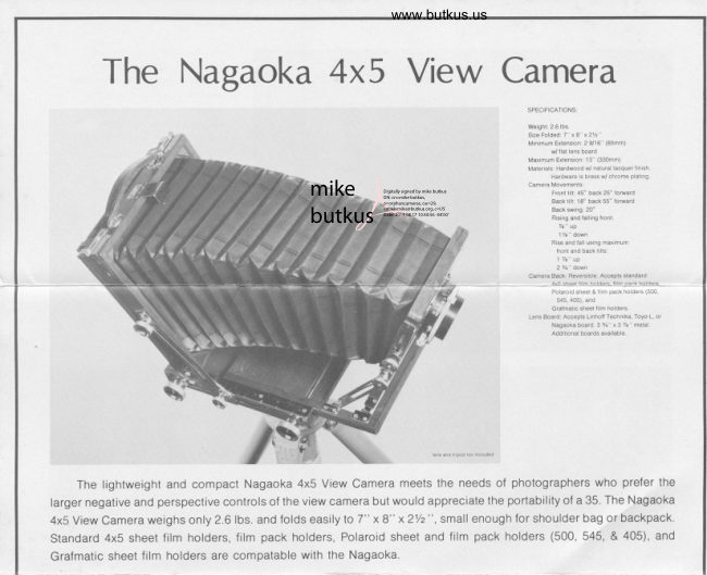 Nagaoka 4x5 View Booklet manual cover