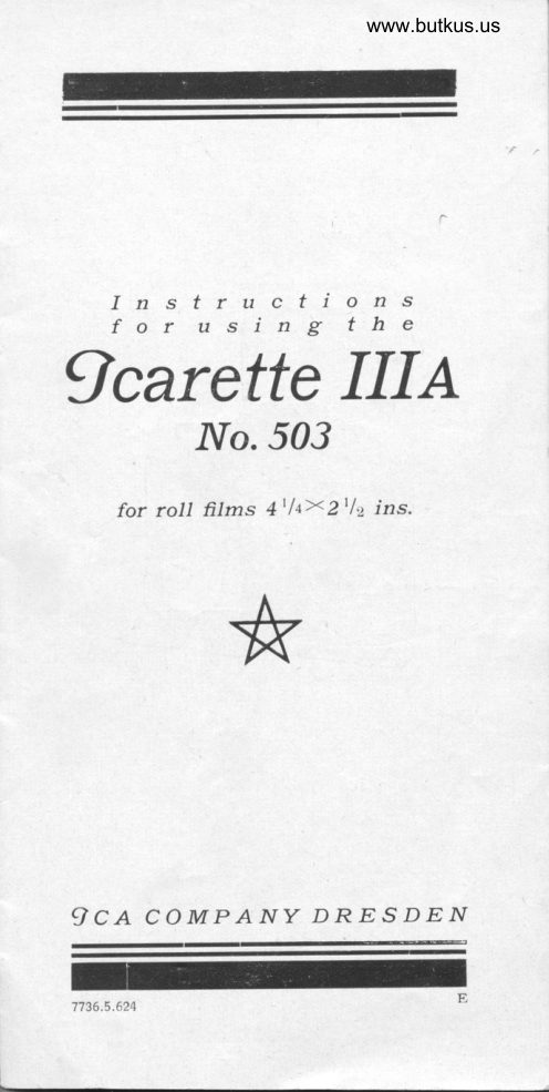 Icarette IIIA No. 503 4 1/4 x 2 1/2 manual cover