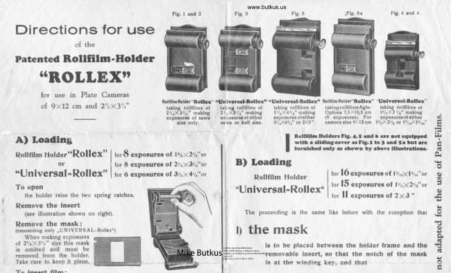 Rollex Rollfilm Holder manual cover