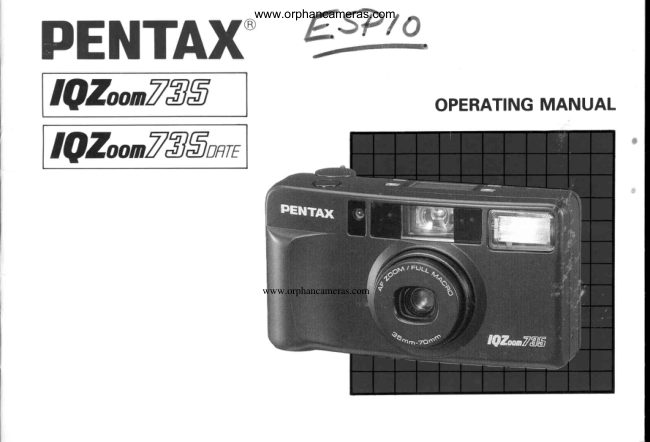 Pentax IQZoom 735 / IQZoom 735 date manual cover