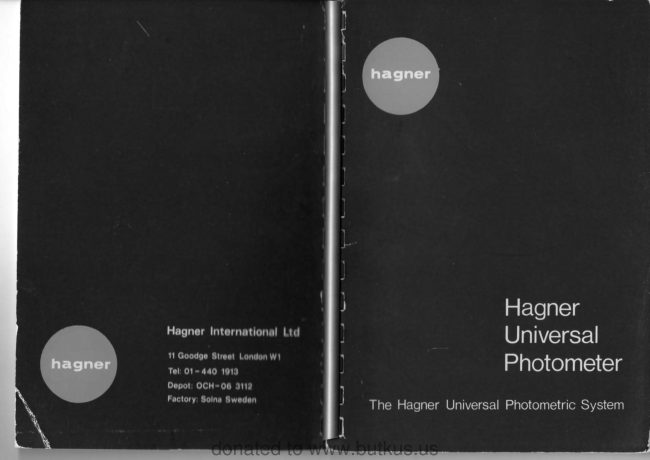 Hagner Photometer manual cover