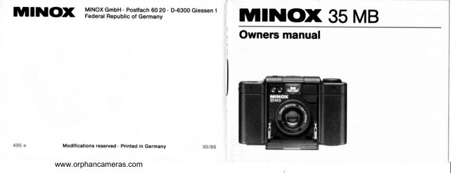 Minox 35 MB manual cover