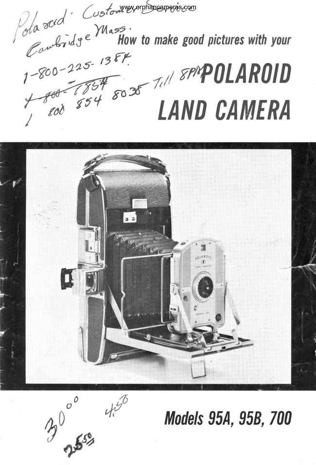 Polaroid Land Camera Model 95A, 95B, 700 manual cover