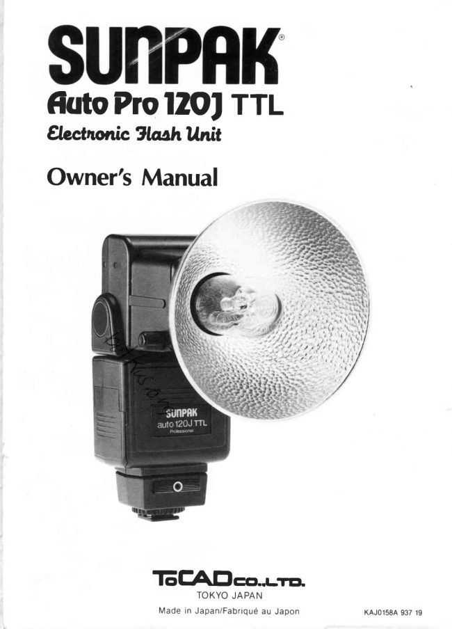 Sunpak Auto Pro 120J TTL manual cover