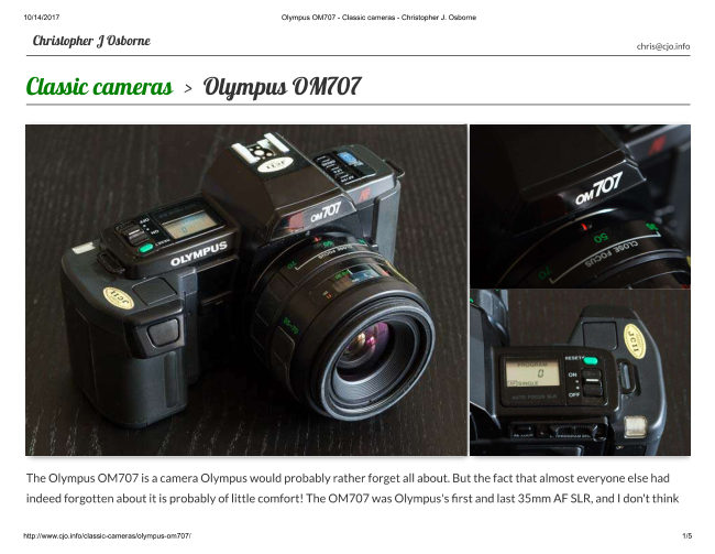 Olympus OM707 — historical overview manual cover