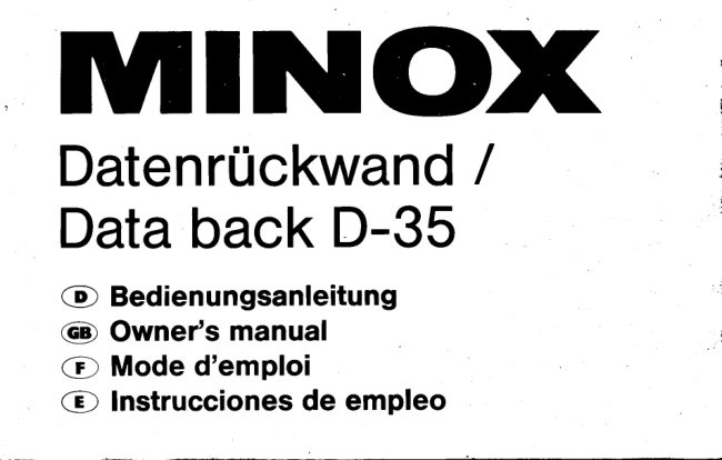 Minox Data Back D 35 manual cover