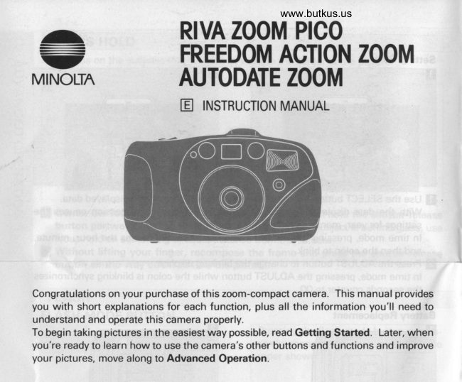 Minolta Riva Zoom PICO Freedom Action Zoom manual cover