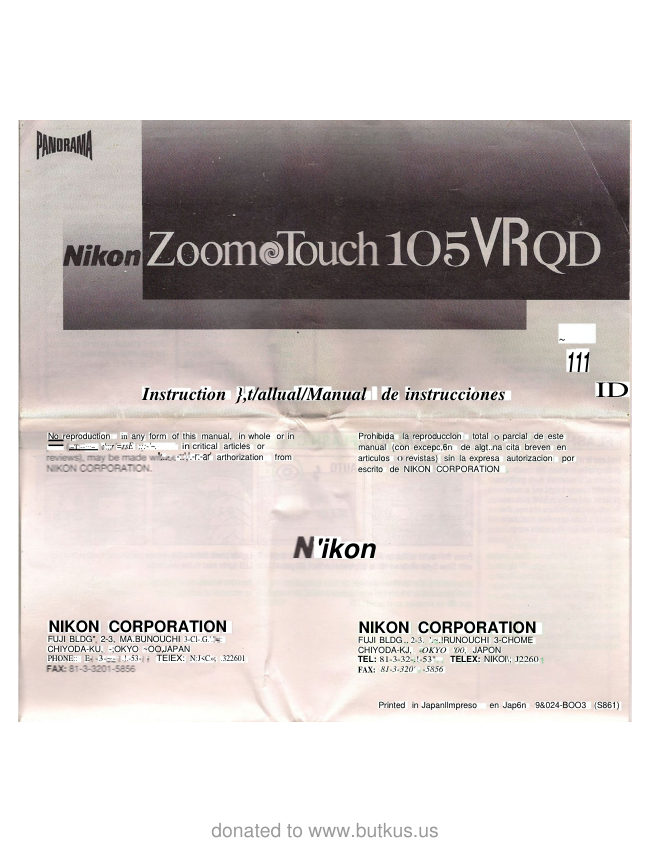 Nikon Zoom 310 / Zoom 310QD manual cover