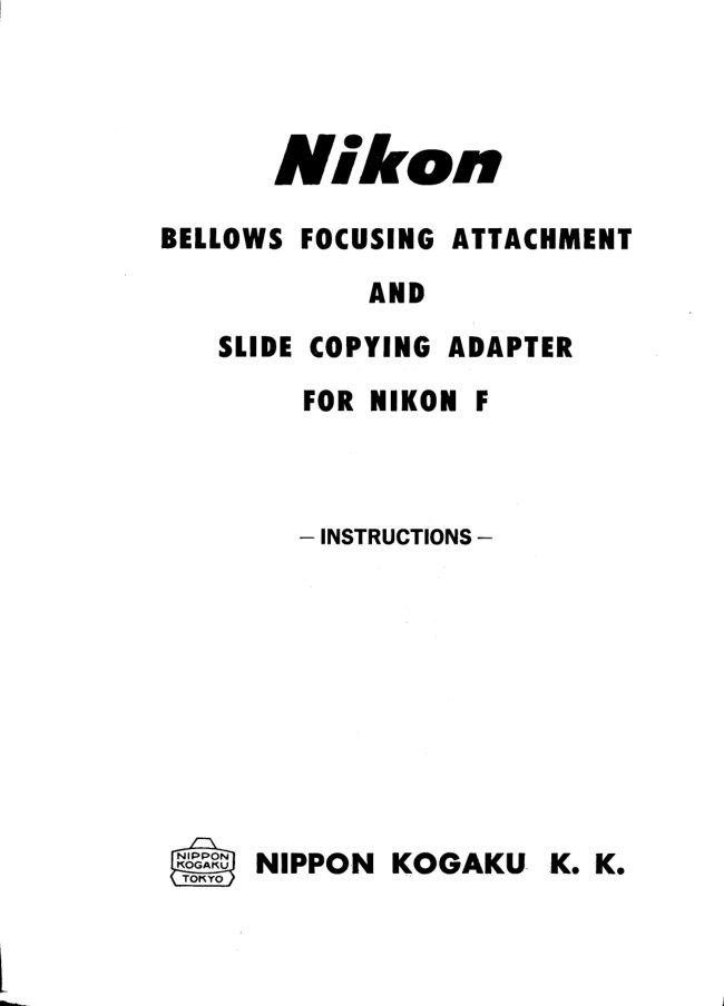 Nikon Bellows Focusing Attachment BOOKLET manual cover