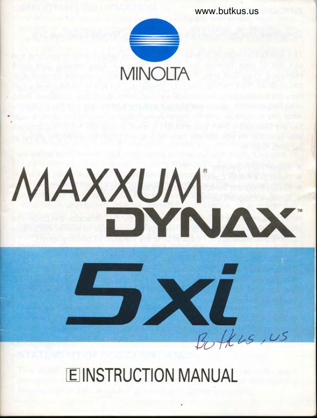 Minolta Maxxum 5xi / Dynax 5xi manual cover