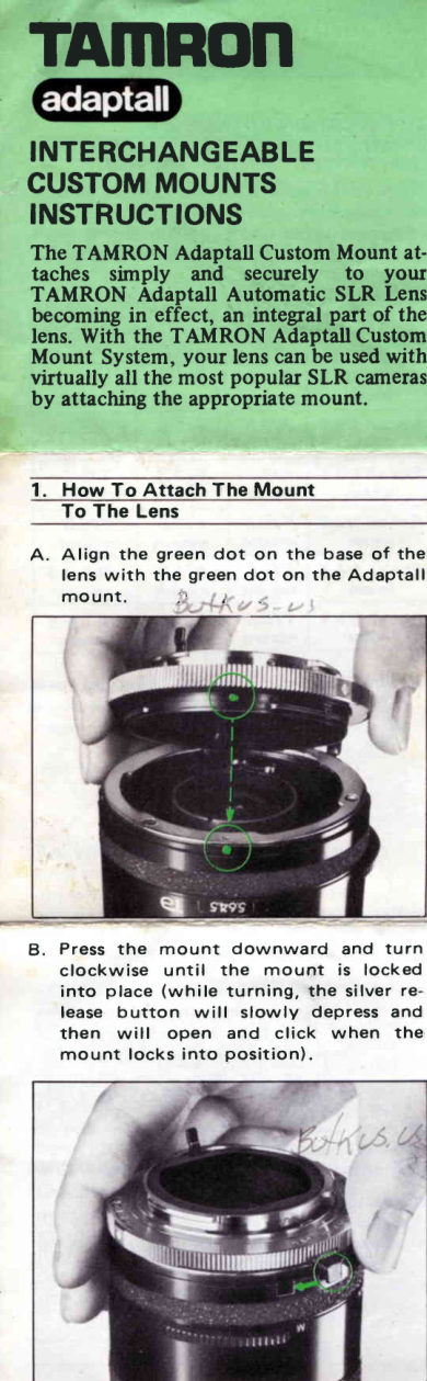 Tamron Adaptall manual cover