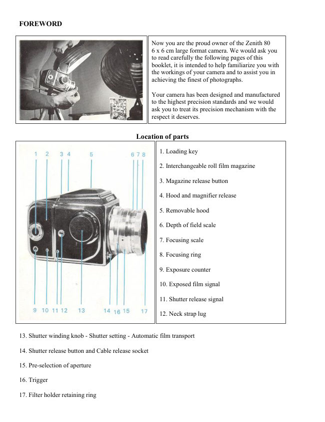 Zenith 80 manual cover