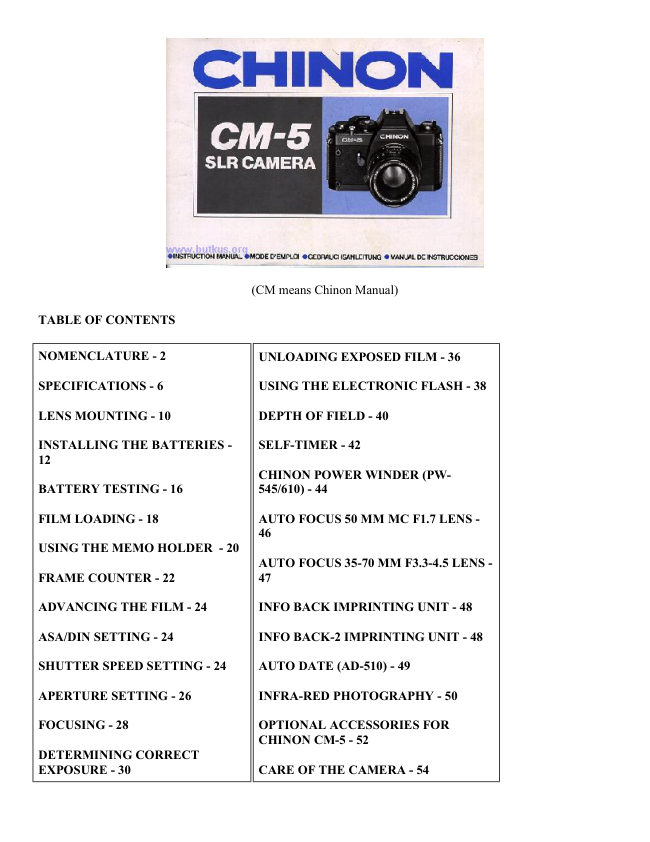 Chinon CM-5 manual cover