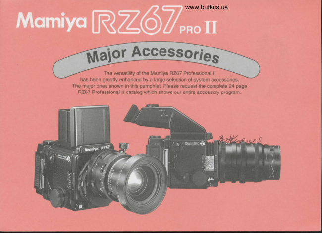 Mamiya RZ67 Pro II accessories manual cover