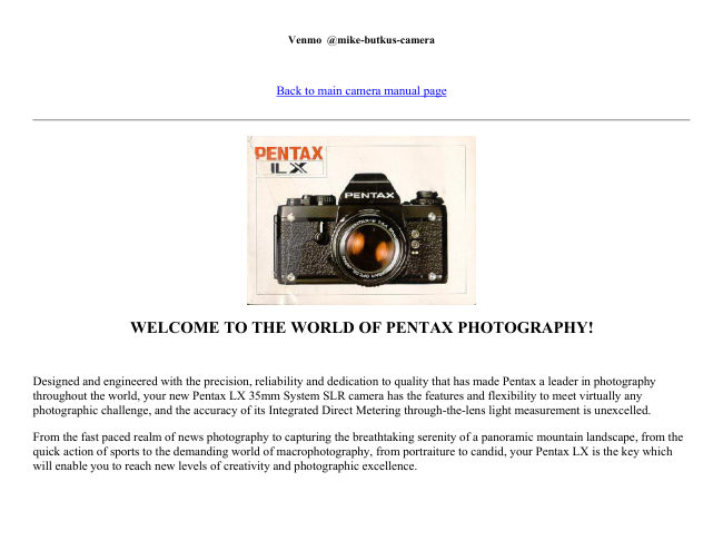 Pentax LX manual cover