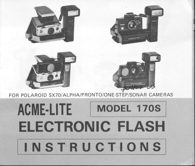 Polaroid Acme-Lite Model 170s flash instructions manual cover
