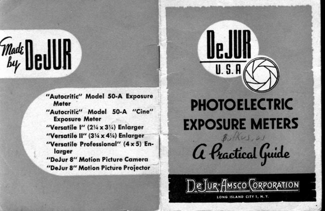 DeJur Photoelectric Exposure Meters manual cover