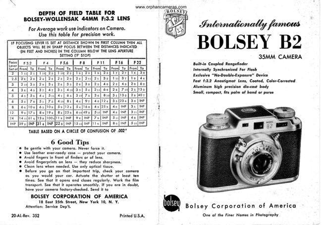 Bolsey B2 manual cover