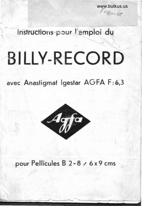 Agfa Billy Record manual cover