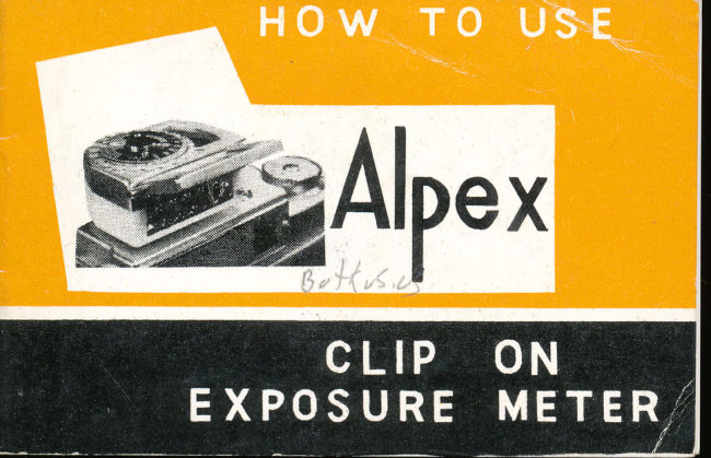 Alpex Exposure Meter manual cover