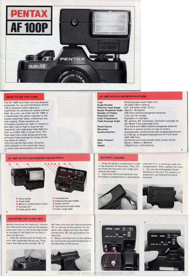 Pentax Auto 110 AF 100P Flash manual cover