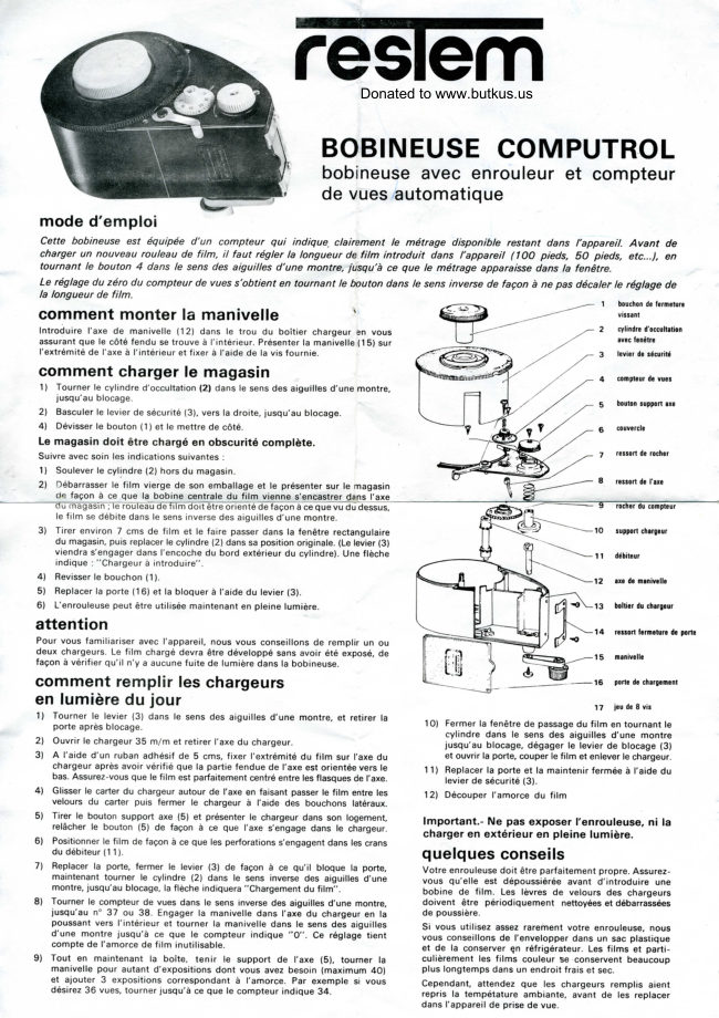 Film Loaders for 35mm film manual cover