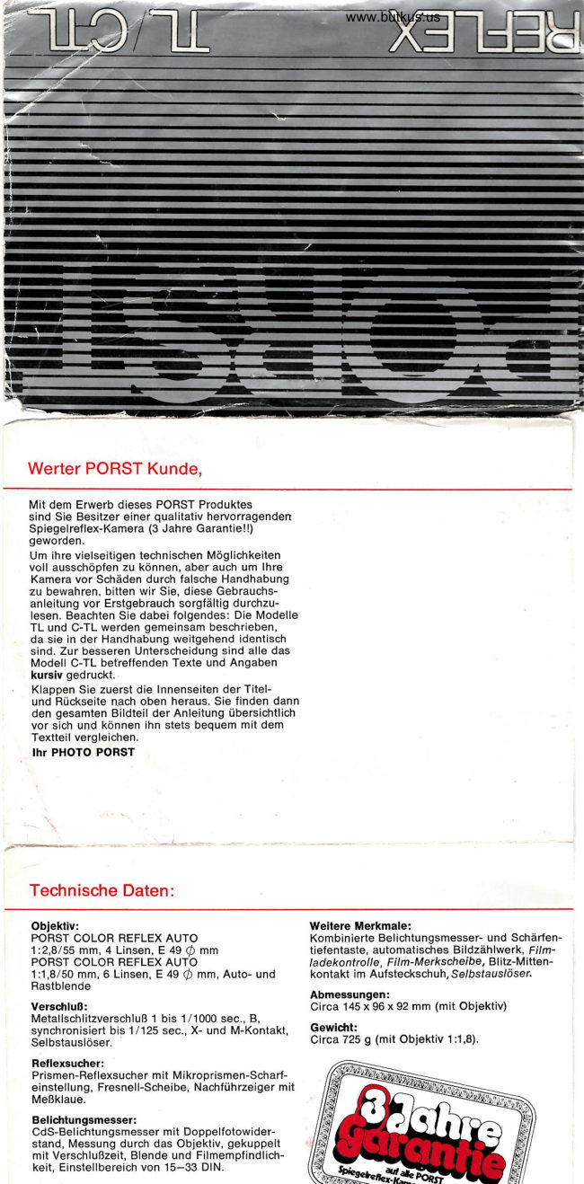 Porst Reflex TL - C-TL manual cover
