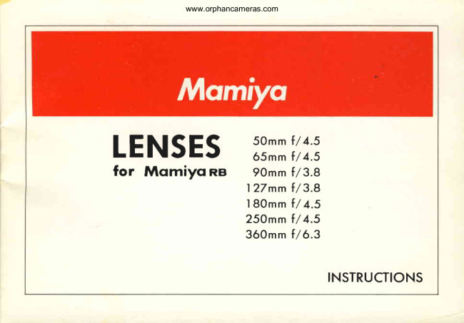 Mamiya RB Lenses manual cover