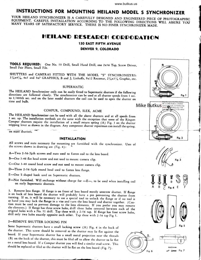Heiland Model S Synch manual cover