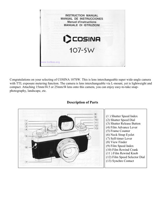 Cosina 107-SW camera manual cover