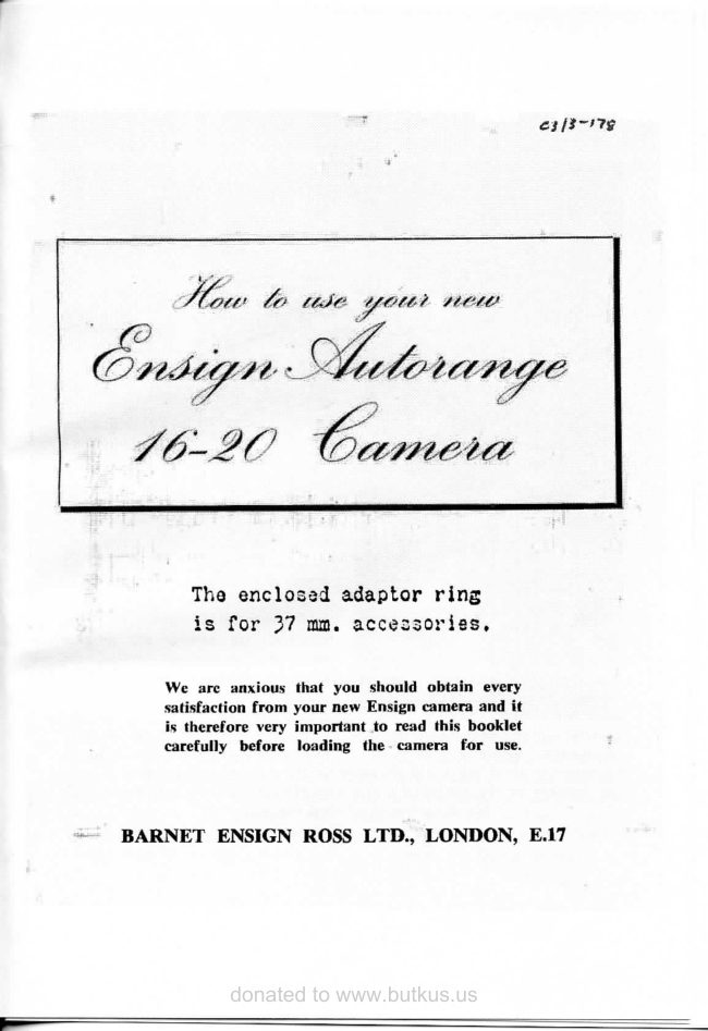 Ensign AutoRange 16 - 20 manual cover