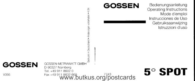 Gossen 5 degree Spot manual cover
