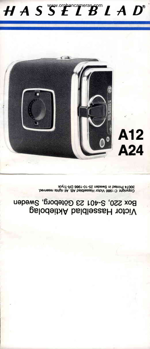 Hasselblad Film Backs manual cover