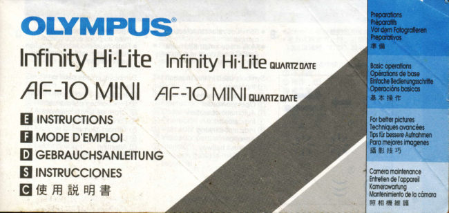 Olympus AF 10 Mini Infinity Hi Lite manual cover