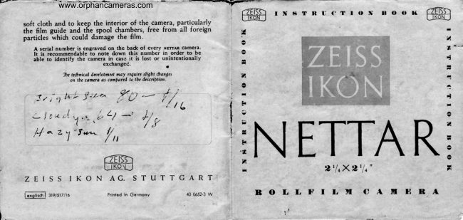 Zeiss Ikon NETTAR manual cover