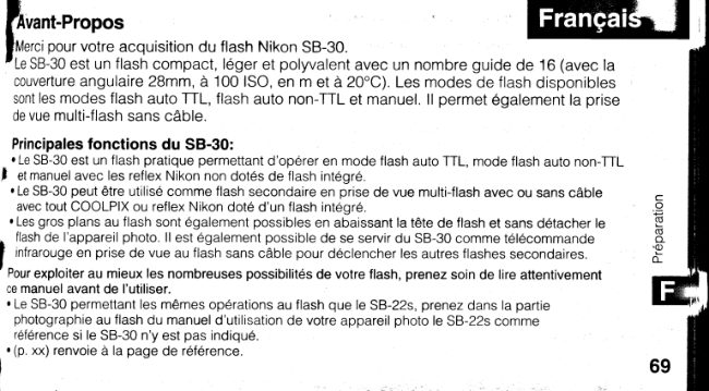Nikon SB-30 - d'utilisation manual cover